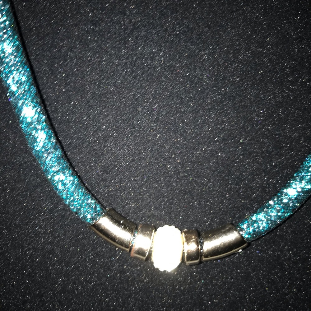 Turquoise Rhinestone Rope Necklace - Picture 3 of 5